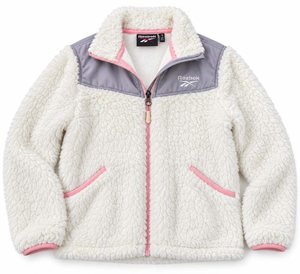Reebok Sherpa Fleece Zip Up Jacket Size 5/6 White Pink